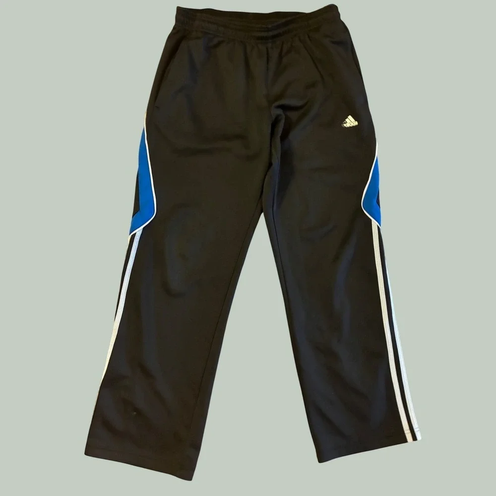 Adidas Climalite Track Pants Mens Small Black Blue White Stripes Y2K Sportswear